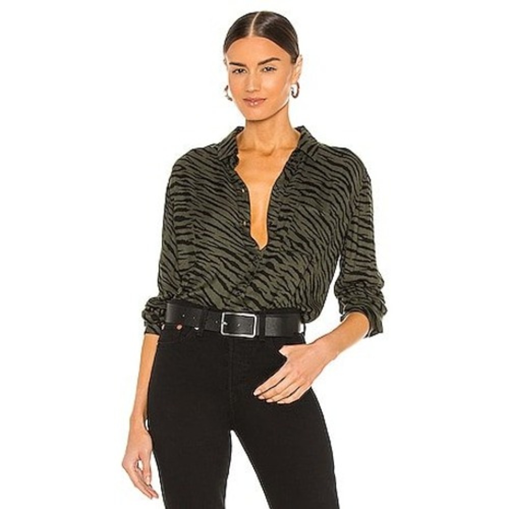 Rails Olive Green and Black Zebra Button-Down Shirt